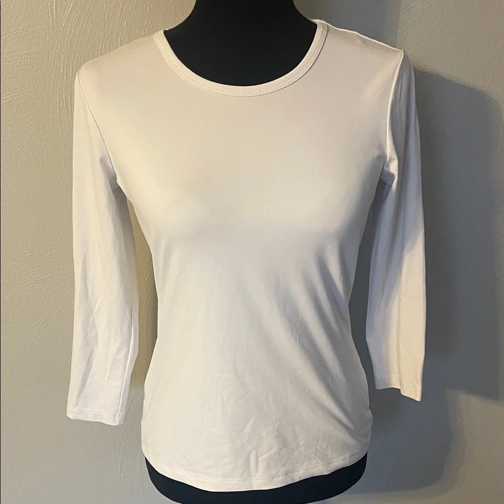 J.McLaughlin White 3/4 Sleeve Stretch Top XS Classic Layering Basic